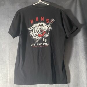 Vans Off The Wall T-Shirt Black Graphic Print Wolf Logo Short Sleeve M 66 Below